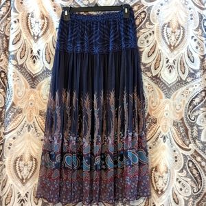 Bohemian Navy Blue Peacock Paisley Print Skirt